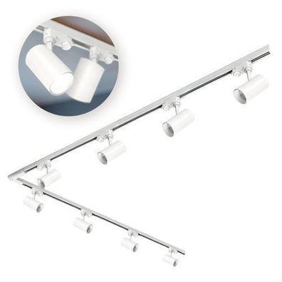 Schienensystem Komplett-Set Schiene 2m+2m, L rechts, 8x Lampe, 2x Sockel WEISS