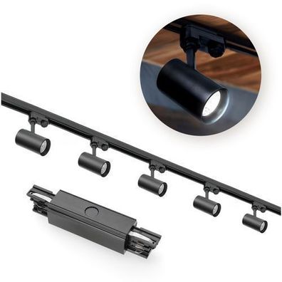 Schienensystem Komplett-Set 1m+2m Schiene, 'I'-Schalter, 5x Lampe, 2xStecker Schwarz