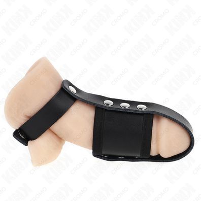 KINK Leder Penis Cage Ring mit verstellbarem, beschichtetem Ball Divider Strap