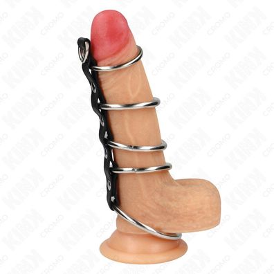 KINK 5 Metall Penis Ringe 3.2 Cm bis 5 Cm Verbunden durch Leder