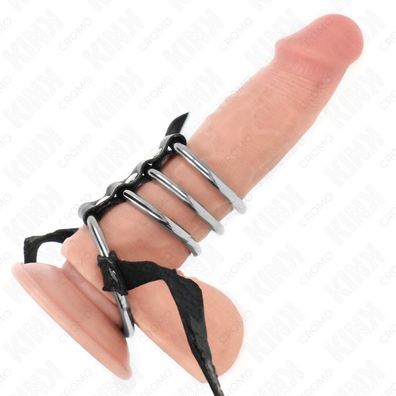 KINK 4 verbundene Metall Penis Ringe 3.8 Cm bis 5 Cm mit Ledergürtel 112 Cm