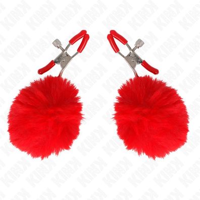 KINK Kunstfell Ball Nippel Klammer Rot 6 Cm