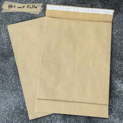 Versandtaschen Faltentaschen braun B4 mit Falte ohne Fenster Haftklebend Klotzboden