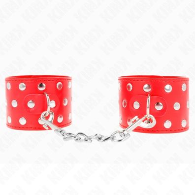 KINK Handgelenkfesseln mit Schnappverschluss, Nieten, Rot, 19-24x5,5cm