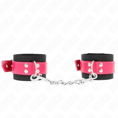 KINK Nylon-Handgelenkfesseln Schwarz/Himbeerrosa, Kunstleder, 19-29x5,1cm