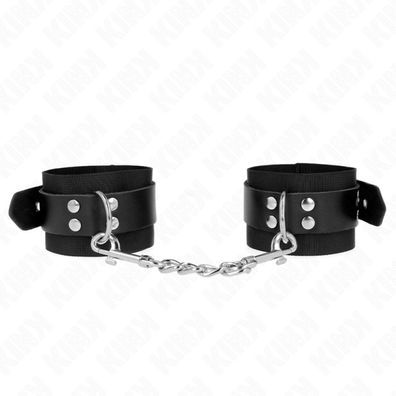 KINK Nylon-Handgelenkfesseln Schwarz mit Ledergürtel, 19-29x5,1cm