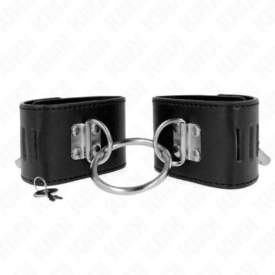 KINK Handgelenkfesseln mit Ring/Vorhängeschloss, Schwarz, 16-23x5,5cm
