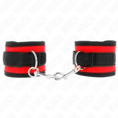 KINK Nylon-Handgelenkfesseln Klettverschluss Rot/Schwarz, Modell 2, 18-35x6cm
