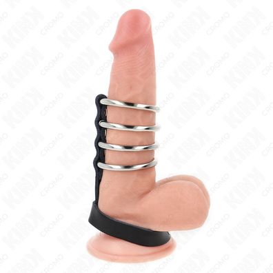 KINK 4 Metall-Penisringe 3,8cm mit Lederriemen 22x1,5cm/Druckverschluss