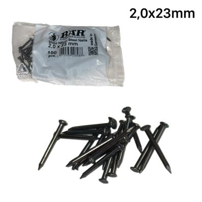 100 Stück Stahlstifte gebläut Stahlnägel gehärtet 2,0x23mm BÄR Rundkopf Bildernägel