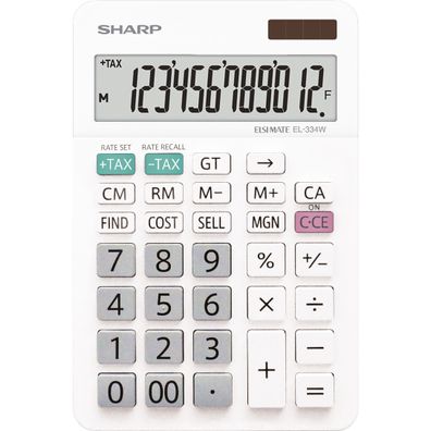 SHARP SH-EL334W Tischrechner SH-EL334W - Solar-/Batteriebetrieb, 12-stellig, C-Displa