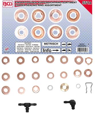 BGS-8107 Einspritzdüsen-Kupferdichtring-Sortiment, 551-tlg