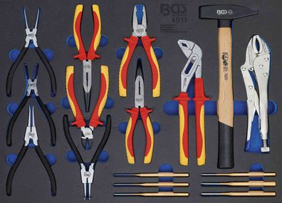 BGS-4011 3/3 Werkstattwageneinlage: Zangensortiment, Hammer, Splintentreiber, 17-tlg