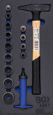 BGS-4041 1/3 Werkstattwageneinlage Locheisen-Satz und Hammer 15-tlg