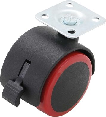 BGS-80338 I Lenk-Doppelrolle mit Bremse, rot/schwarz, 50 mm