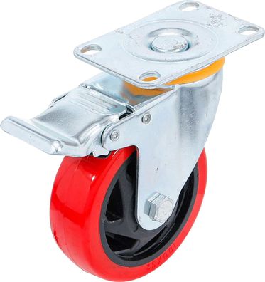 BGS-80664 Lenkrolle mit Bremse rot/schwarz 100 mm