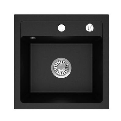 Manestein Granitspüle Bella quadratisch 44 x 44 cm mit Siphon Schwarz