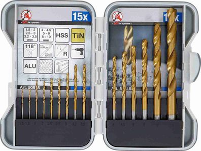 BGS-50815 HSS-Spiralbohrer-Satz titan-nitriert 1,5 - 10 mm 15-tlg