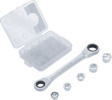 BGS-71016 Ratschen-Ringschlüssel mit Adaptersatz SW 8 - 19 mm 6-tlg