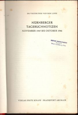 Nürnberger Tagebuchnotizen November 1945 - Oktober 1946