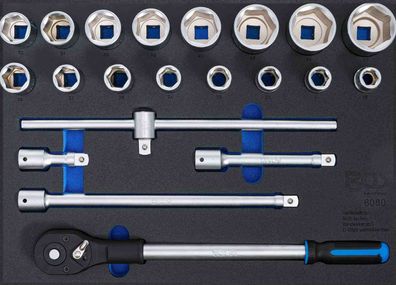 BGS-6080 Werkstattwageneinlage 3/3: Steckschlüssel-Satz, Antrieb Innenvierkant 20 mm