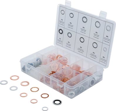 BGS-85225 Dichtring-Sortiment, Kupfer, Aluminium, Nylon, 250-tlg