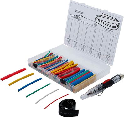BGS-70143 Mini-Heißgasbrenner mit Schrumpfschlauch-Sortiment, farbig, mit Piezo-Zündu