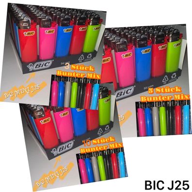BIC J25 Reibrad Feuerzeuge BIC Mini Bunt 3-5-10 Stück Feuerzeug Original