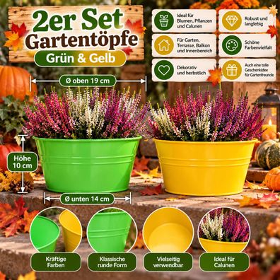 Aurexis 2er Set Pflanztöpfe Grün Gelb Ø19cm Blumentopf Gartentopf Garten Terrasse