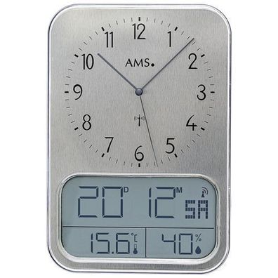 AMS F5891A Funkuhr mit digitaler Anzeige für Temperatur und Feuchtigkeit