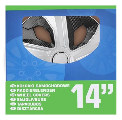 Radblenden-Set Moon Ring Carbon Silber/Schwarz 14 Zoll 4 Stück im Displaykarton