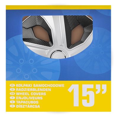 Radblenden-Set Moon Ring Carbon Silber/Schwarz 15 Zoll 4 Stück im Displaykarton