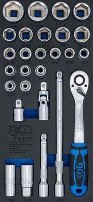 BGS-74607 Werkstattwageneinlage 1/3: Steckschlüssel-Satz Zollgrößen 12,5 mm (1/2") 27