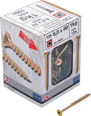 BGS-88031 Mehrzweckschrauben T-Profil ( für Torx) T25 6,0 x 80 mm 1 kg / 100 Stück