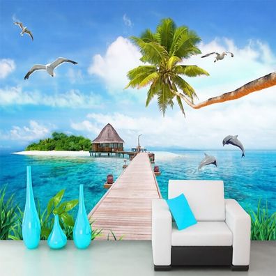 Fototapete Strand Meer Palmen Karibik Insel Wandbild Tropisches Paradies 4848