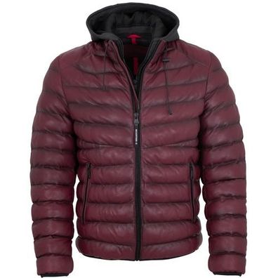 Milestone - Herren Echtleder Lederjacke Steppjacke Lammnappa Kapuze bordeaux