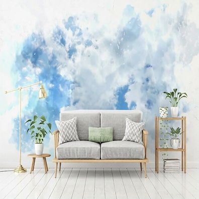 Fototapete Wolken Himmel 3D Wandbild Blau Weiß Aquarell Wolkenmotiv 4853