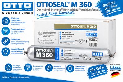 20x Ottoseal M360 580ml Dehnungsfugen Anschlussfugen Beton Porenbeton Dichtstoff