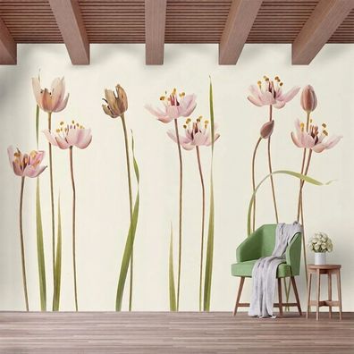 Fototapete Blumen Rosa Blüten 3D Wandbild Blumenwiese Floral Naturmotiv 4856