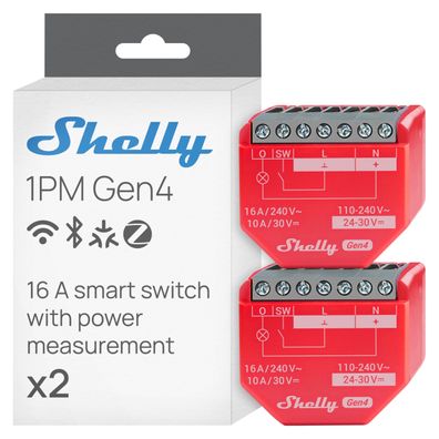 Shelly 1PM Gen4 WLAN Smart Relais 16A mit Strommessung Matter Zigbee 2 Stück