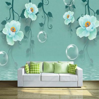 Fototapete Blumen Pfingstrosen Türkis Grün Vliestapete Wandtapete Wohnzimmer 4879