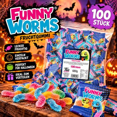 100 Fruchtgummi Funny Worms Einzelpackung 680 g