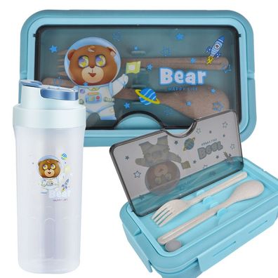 Lunchbox-Set mit Wasserflasche, Lunchbox: 20 cm x 12 cm x 8 cm Farbe Blau