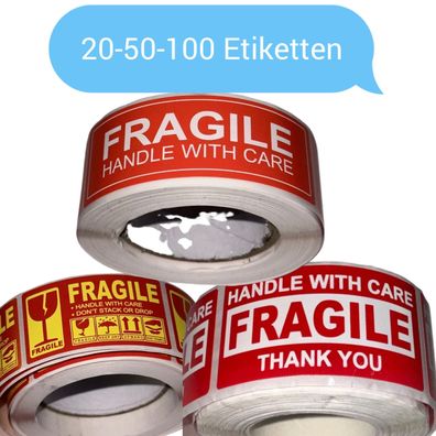 Fragile Aufkleber Handle With Care 20-100 Stück Bogen Thank You Aufkleber Edel Glas
