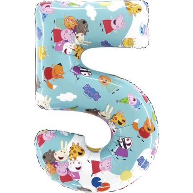 Grabo Folienballon Zahl 5, Peppa Pig, 66 cm Grabo