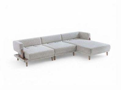 Beiges Ecksofa mit Holzsockel und niedrigem Rücken (BD)