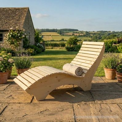 Holzliege Waldsofa Wellenliege "Vroni" Massivholz Gartenliege Sonnenliege Saunaliege
