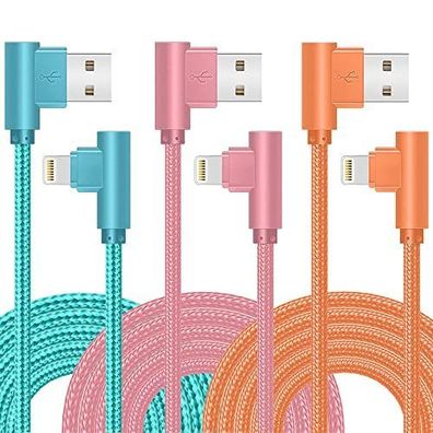 iPhone-Ladekabel, 3er-Pack, 1,8 m, rechtwinkliges Lightning-Kabel,