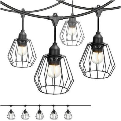 CRETE SET Gartengirlande 5m + Kabel 5m + 5x Lampenschirm schwarz D1 + Glühbirnen
