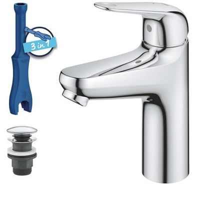 GROHE Swift Waschtischarmatur mit Eco-Funktion und Ablaufgarnitur, Chrom